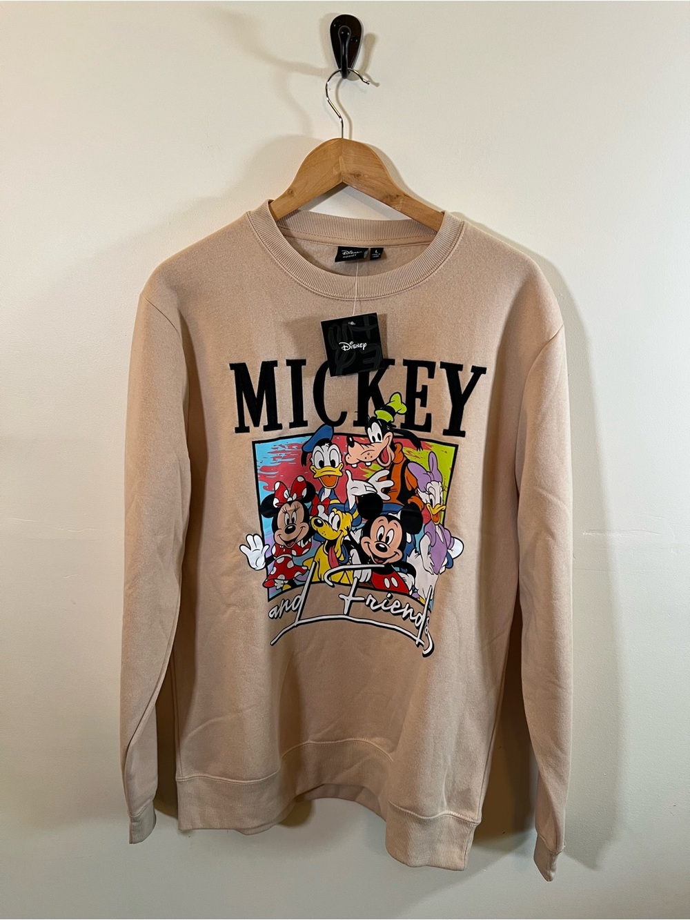 Disney Mickey And Friends Sweatshirt Womens Large Beige Graphic Pullover
